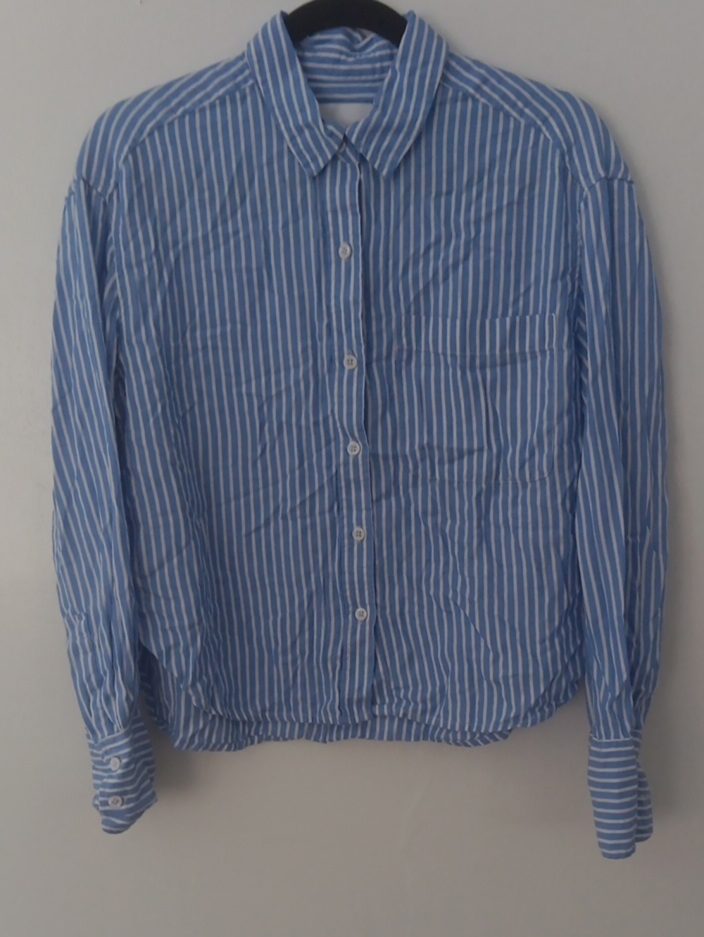 Lola River Striped Cropped Button-Down Shirt #3856